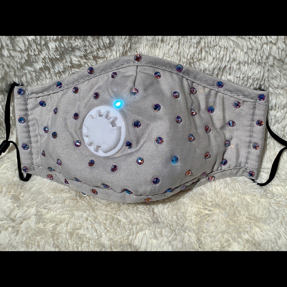 Light Gray Face Mask w/Blue color Shift crystals